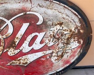 Huge 1950s Blatz Beer Oval Convex Metal Sign Allen-Morrison (AM) Sign Co	36x54x3in	HxWxD
