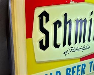 1960s Schmidt's Clock Sign Cold Beer To Go Schmidts	14x36.5x5in	HxWxD
