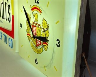 1960s Schmidt's Clock Sign Cold Beer To Go Schmidts	14x36.5x5in	HxWxD
