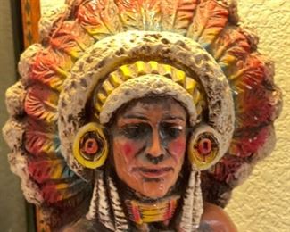 Ceramic Standing Indian Chief Statue Native American	36 x 12 x 10in	HxWxD
