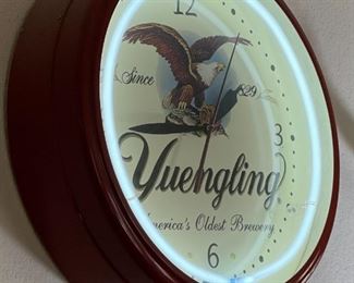 Yuengling  America's Oldest Beer Neon Clock	19.5in diameter x 6in deep	
