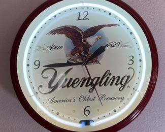 Yuengling  America's Oldest Beer Neon Clock	19.5in diameter x 6in deep	
