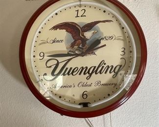 Yuengling  America's Oldest Beer Neon Clock	19.5in diameter x 6in deep	
