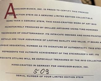 Budweiser Clydesdale Stein CS444 2000	12.5x5x7in	HxWxD
