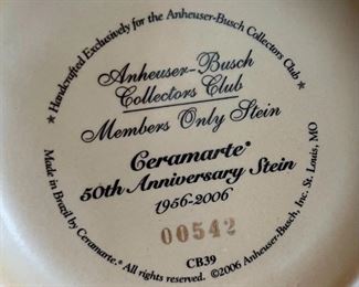 Anheuser Busch Members Only Ceramarte 50th Anniversary Stein CB39	10x4.5x6.5in	HxWxD
