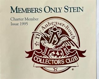 Anheuser Busch Brew House Stein 1995 Collectors Club Charter Member Only Brew House Clock Tower Stein"	9.25x4x6in	HxWxD
