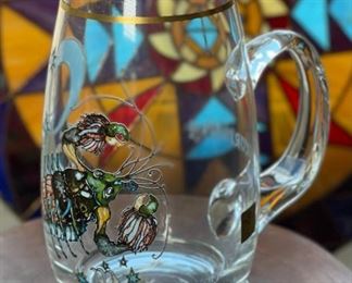 THERESIENTHAL hand painted Crystal Glass Beer Mug Scorpion Rupert Stöckl Scorpio	7.5in H x 3in Diameter at rim	
