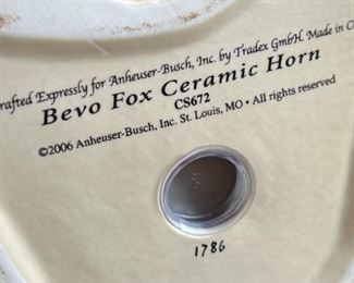 Anheuser Busch Collection Bevo Fox Ceramic Horn CS672 2006 Budweiser	6.5x6x11in	HxWxD

