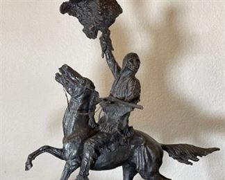 LARGE Frederic Remington Buffalo Signal Bronze Sculpture Statue Full size	36.5x21x12in	HxWxD
