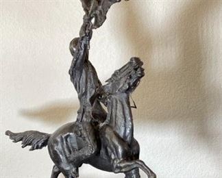 LARGE Frederic Remington Buffalo Signal Bronze Sculpture Statue Full size	36.5x21x12in	HxWxD
