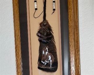 Original Art Hair Painted Feather Horse Painting	Frame: 22x11in	
