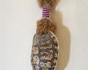 Navajo Curtis Bitsui Ceremonial Turtle Shell Rattle Native American Artist Made	24in Long	
