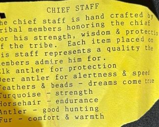 Native American Ceremonial Chief  Staff	58in Long	
