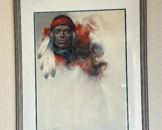 Signed Ozz Franca Litho Native American Lithograph Framed Print  #1	Frame: 36x26in	
