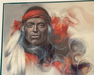 Signed Ozz Franca Litho Native American Lithograph Framed Print  #1	Frame: 36x26in	
