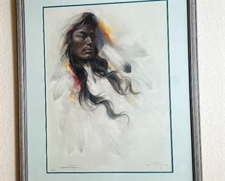 Signed Ozz Franca Litho Native American Lithograph Framed Print  #2	Frame: 36x26in	
