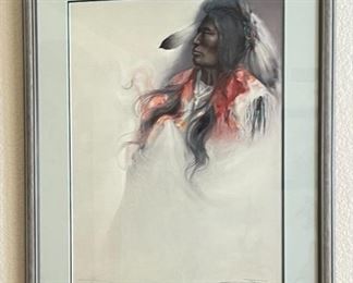 Signed Ozz Franca Litho Native American Lithograph Framed Print  #3	Frame: 36x26in	
