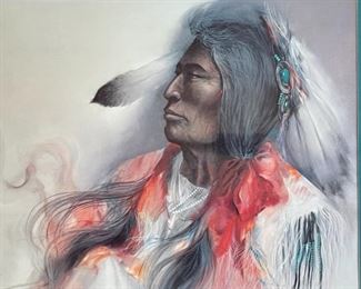 Signed Ozz Franca Litho Native American Lithograph Framed Print  #3	Frame: 36x26in	
