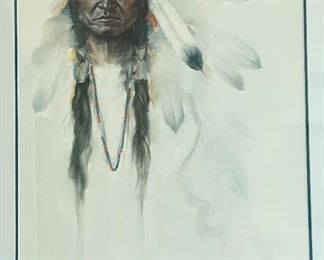 Signed Ozz Franca Litho Native American Lithograph Framed Print  #4	Frame: 36x26in	
