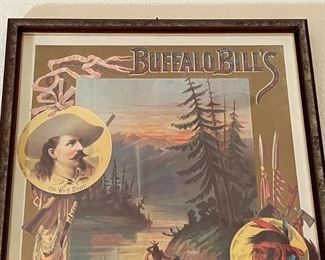 Buffalo Bills Wild West Poster Framed Wilderness Scene with Indian in Canoe Bill’s	Frame: 26 x 21.25in	HxWxD
