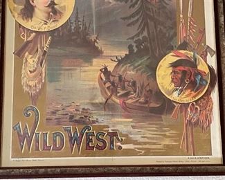 Buffalo Bills Wild West Poster Framed Wilderness Scene with Indian in Canoe Bill’s	Frame: 26 x 21.25in	HxWxD
