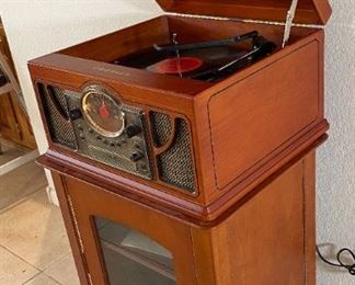 Crosley CR86 Radio with Entertainment Console cab   Stack O'Matic Record Player Turntable/CD/AM-FM	36 x 20 x 16.5in	HxWxD
