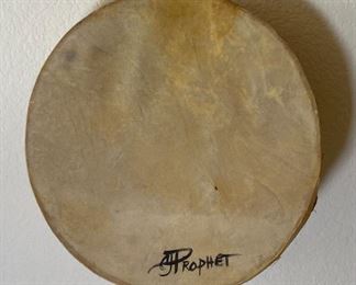 CJ Prophet Zuni Bear Rawhide Drum  Native American Art	3in H  x 11.5in diameter	
