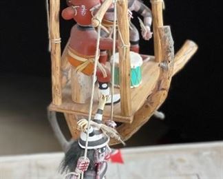 Vintage Kachina Tree 4 Doll Signed Alfred Benally Navajo Native American  Mudhead, Owl, 2 Clockwns	23x20x12in	HxWxD
