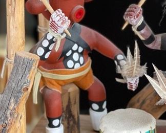 Vintage Kachina Tree 4 Doll Signed Alfred Benally Navajo Native American  Mudhead, Owl, 2 Clockwns	23x20x12in	HxWxD
