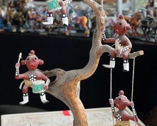 Vintage 4 Doll Mud Head Kachina Tree Alfred Benally Navajo Native American	25x16x12in	HxWxD
