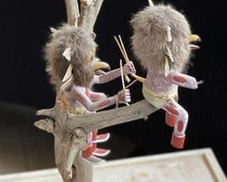AS-IS 4 Owls On Tree Kachina Doll  Alfred Benally Navajo Native American	24x14x9in	HxWxD
