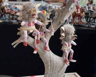 AS-IS 4 Owls On Tree Kachina Doll  Alfred Benally Navajo Native American	24x14x9in	HxWxD
