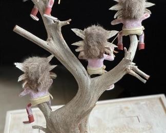 AS-IS 4 Owls On Tree Kachina Doll  Alfred Benally Navajo Native American	24x14x9in	HxWxD
