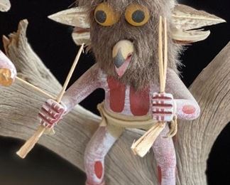 AS-IS 4 Owls On Tree Kachina Doll  Alfred Benally Navajo Native American	24x14x9in	HxWxD
