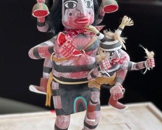 Triple Clown Kachina Doll Alfred Benally Navajo Native American	18x10x9in	HxWxD
