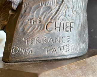 Terrance Patterson The Chief Bust Bronze  Sculpture Native American	10x7x5.5in	HxWxD
