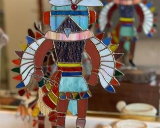 Stained Glass Hopi Style Eagle Kachina #1	17 x 9.5 x 6in	HxWxD
