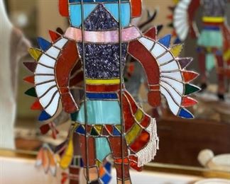 Stained Glass Hopi Style Eagle Kachina #1	17 x 9.5 x 6in	HxWxD
