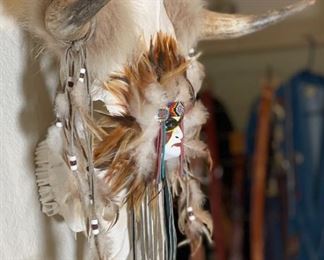 Artist Made Steer Skull Native American Face Art Cow	23x22x12in	HxWxD
