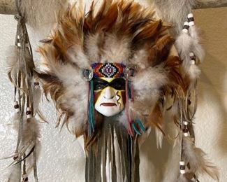 Artist Made Steer Skull Native American Face Art Cow	23x22x12in	HxWxD
