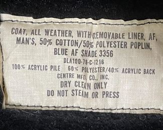 1970s US Air Force Trench Coat Cold Weather Jacket Vietnam Military Dress Blue	$42R	
