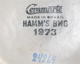 Hamm’s Beer Bear Decanter 1973 BWG Ceramarte Brazil Vintage HAMMS	11x4x4in	HxWxD
