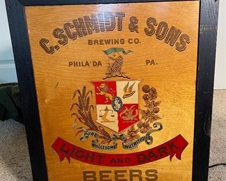 Vintage C. Schmidt & Sons Brewing Co. Wood Advertising Sign Schmidt’s	Frame: 27x23in	
