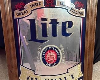 Miller Lite Beer On Draft Bar Mirror	Frame: 28.5x22.4in	
