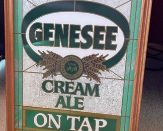 Genesee Cream Ale on Tap Beer Bar Sign Faux Stained Glass	Frame: 20x15.5in	HxWxD
