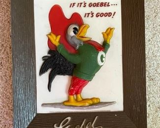 1950s Goebel Beer Rooster Sign	12.75x9.75x1.25in	HxWxD

