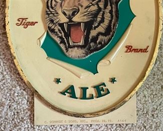 1960s Schmidt's Tiger Ale Brand Beer Sign Plastic Philadelphia	11.5x8.5in	HxWxD
