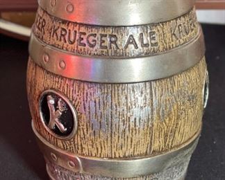 Krueger Beer Barrel Bar Caddy Advertising Metal	7in H x 4in diameter at rim	
