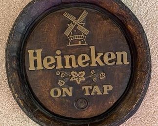 Heineken Beer On Tap Barrel Keg Bar Sign	3in h x 17.5in Diameter	
