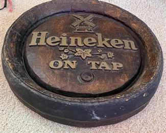 Heineken Beer On Tap Barrel Keg Bar Sign	3in h x 17.5in Diameter	
